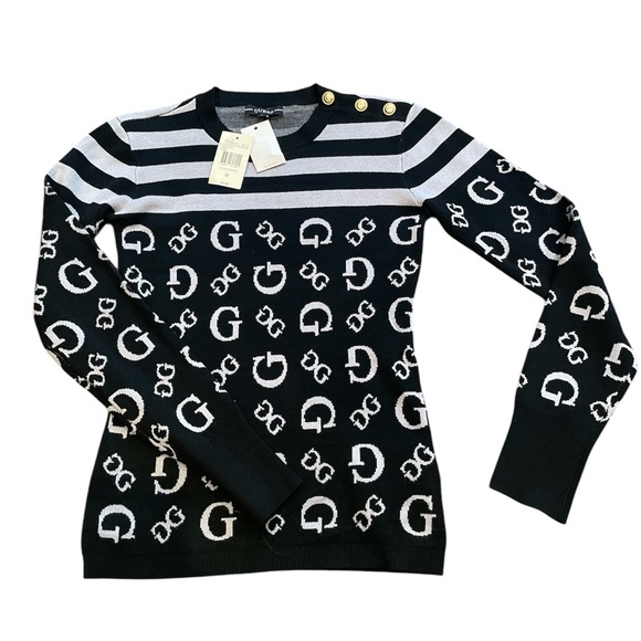 Guess Black/Gray Rosalie Jacquard Sweater Size Medium NWT - Picture 1 of 4